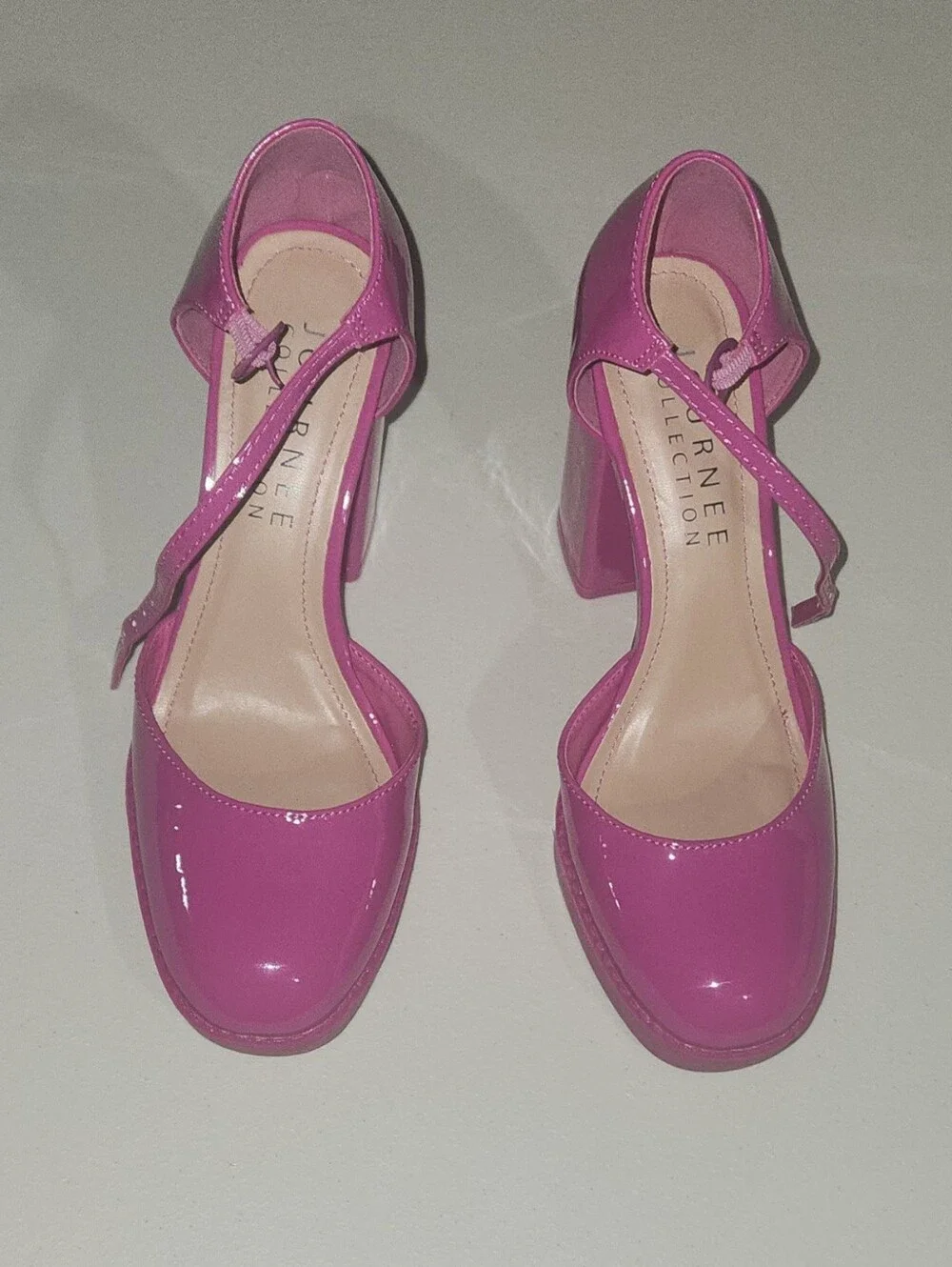 Glossy Pink Journee Collection Samarr Platform Block Heel Pumps Size 6.5